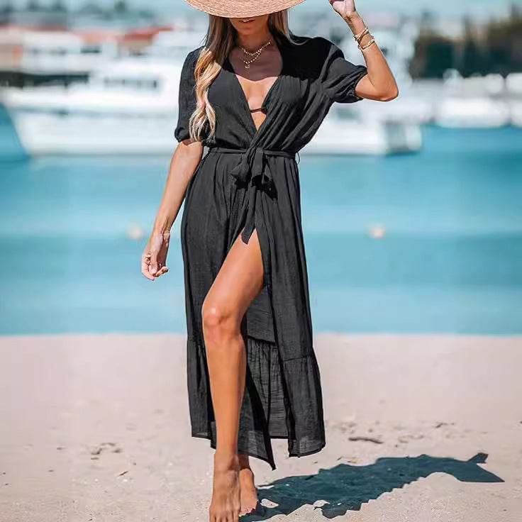 Elegant Tencel Slub Cotton Long Cardigan - Ruffled Kimono Blouse 2025 - Buy Center