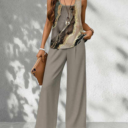 Women's Casual Floral Print Top & Wide-Leg Pants Set - Summer Ready - Buy Center