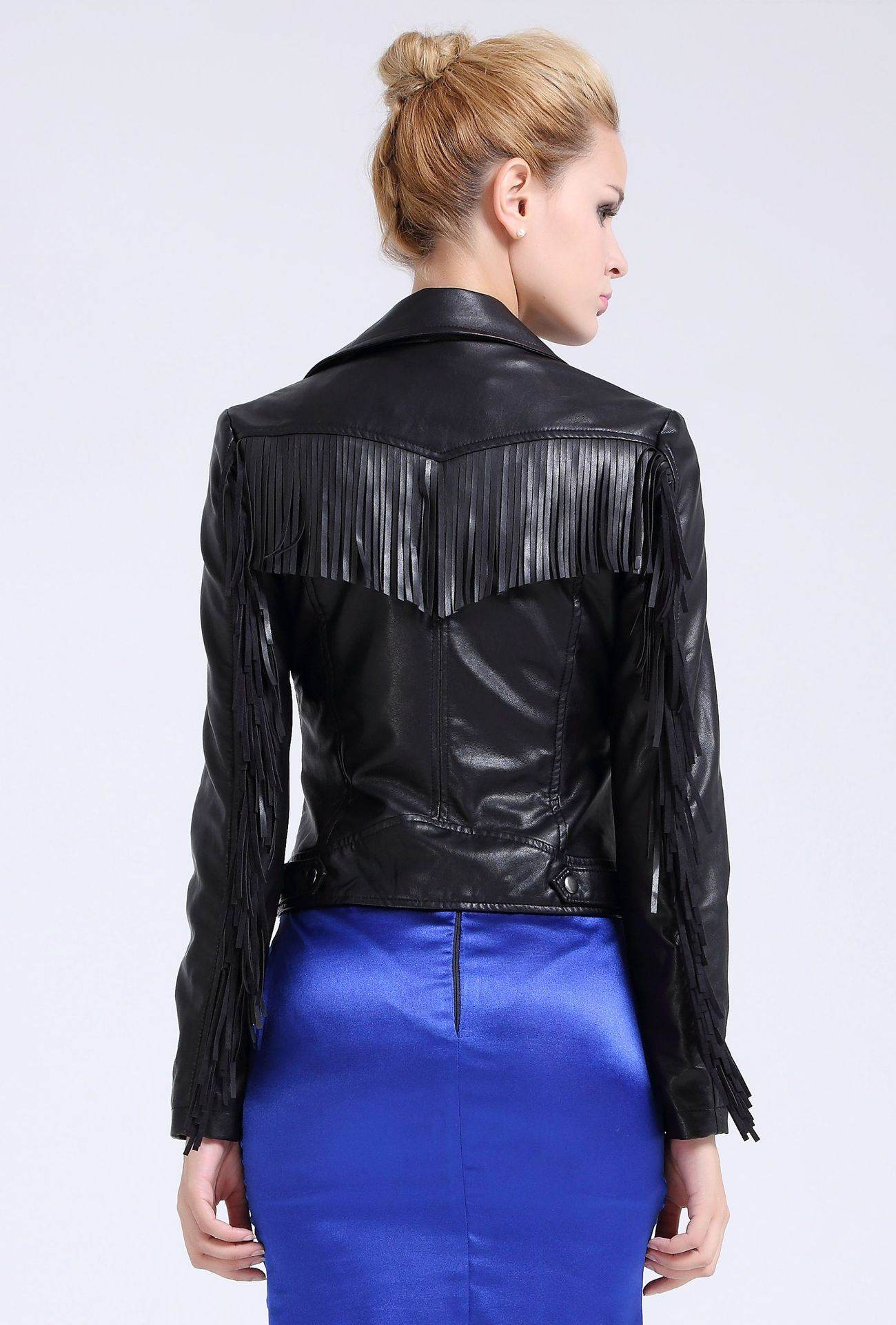 European American Leather Slim Coat - Trendy Tassel Detail & Oblique Zip - Buy Center