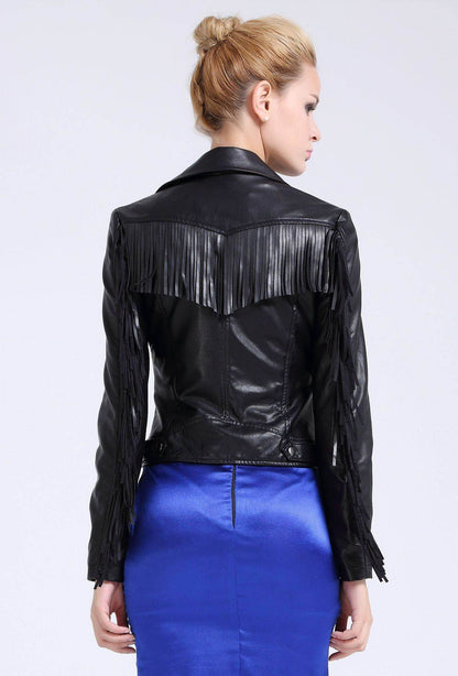 European American Leather Slim Coat - Trendy Tassel Detail & Oblique Zip - Buy Center