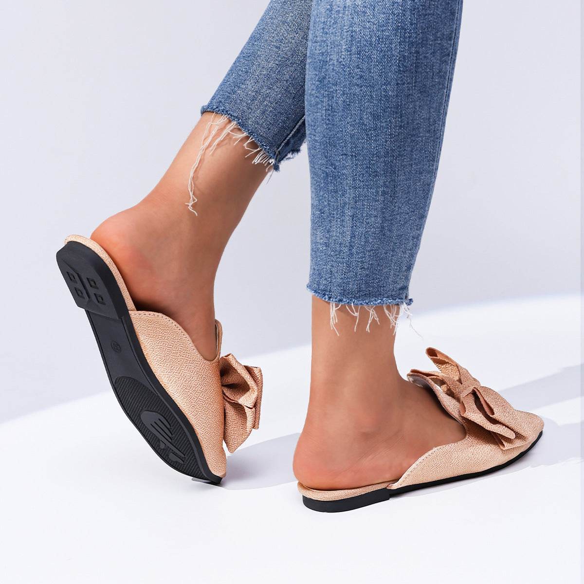 Plus Size Trendy Beach Slippers - Women's Bow Sandals in Black & Pink - Buy Center