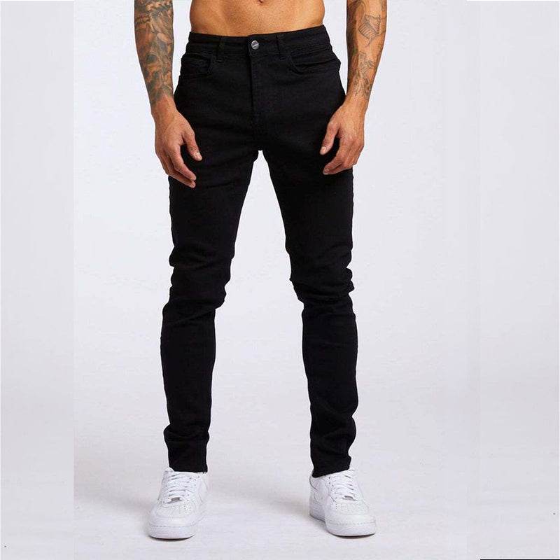Men's Slim Fit High Waist Jeans - Casual Fashion in Light Blue & Black - Buy Center