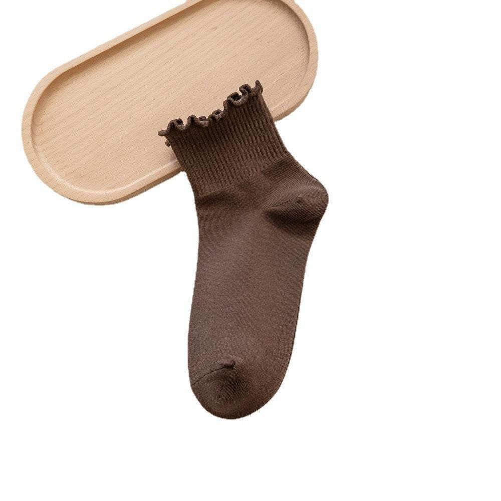 Women's Solid Color Wooden Ear Socks - Comfortable Cotton Short Tube - Buy Center