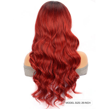 Red Large Wave Curly Wig - 26" Stylish Cosplay Hair with Bangs - Buy Center