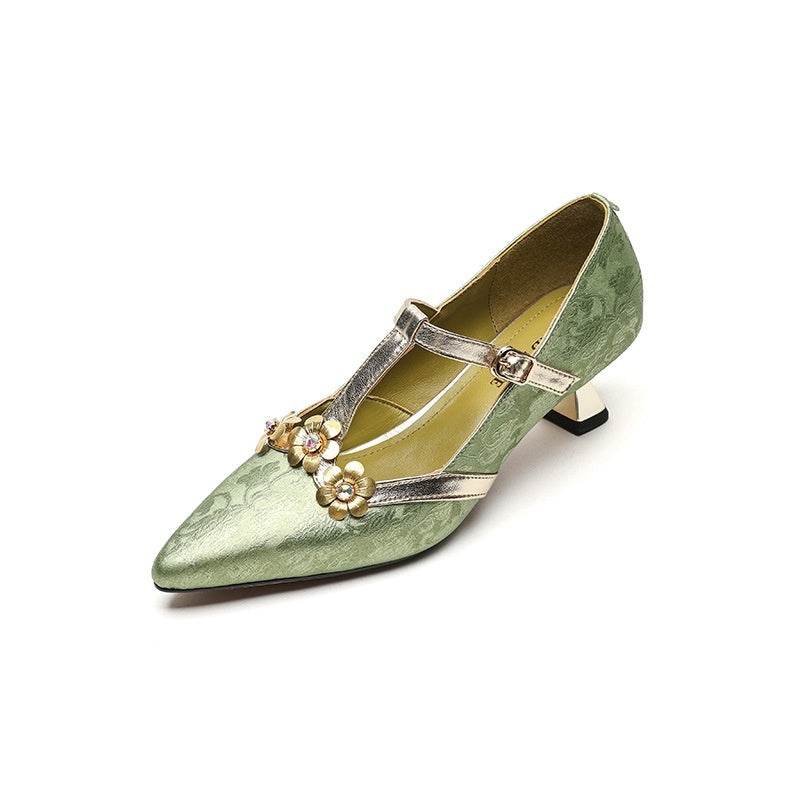 T-Shaped Flower Leather High Heel Pumps - Stylish Comfort for Every Occasion - Buy Center
