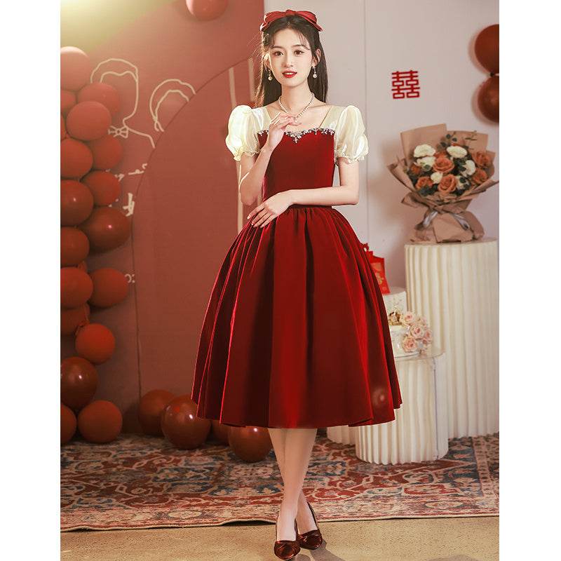 Buycenter Wine Red Long-Sleeved Evening Dress for Women - Elegant Style - Buy Center