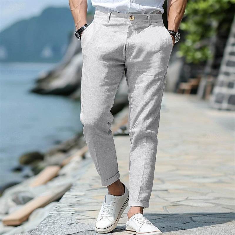 Men's Linen Summer Trousers - Mid Waist, Slant Pockets, Straight-Leg - Buy Center