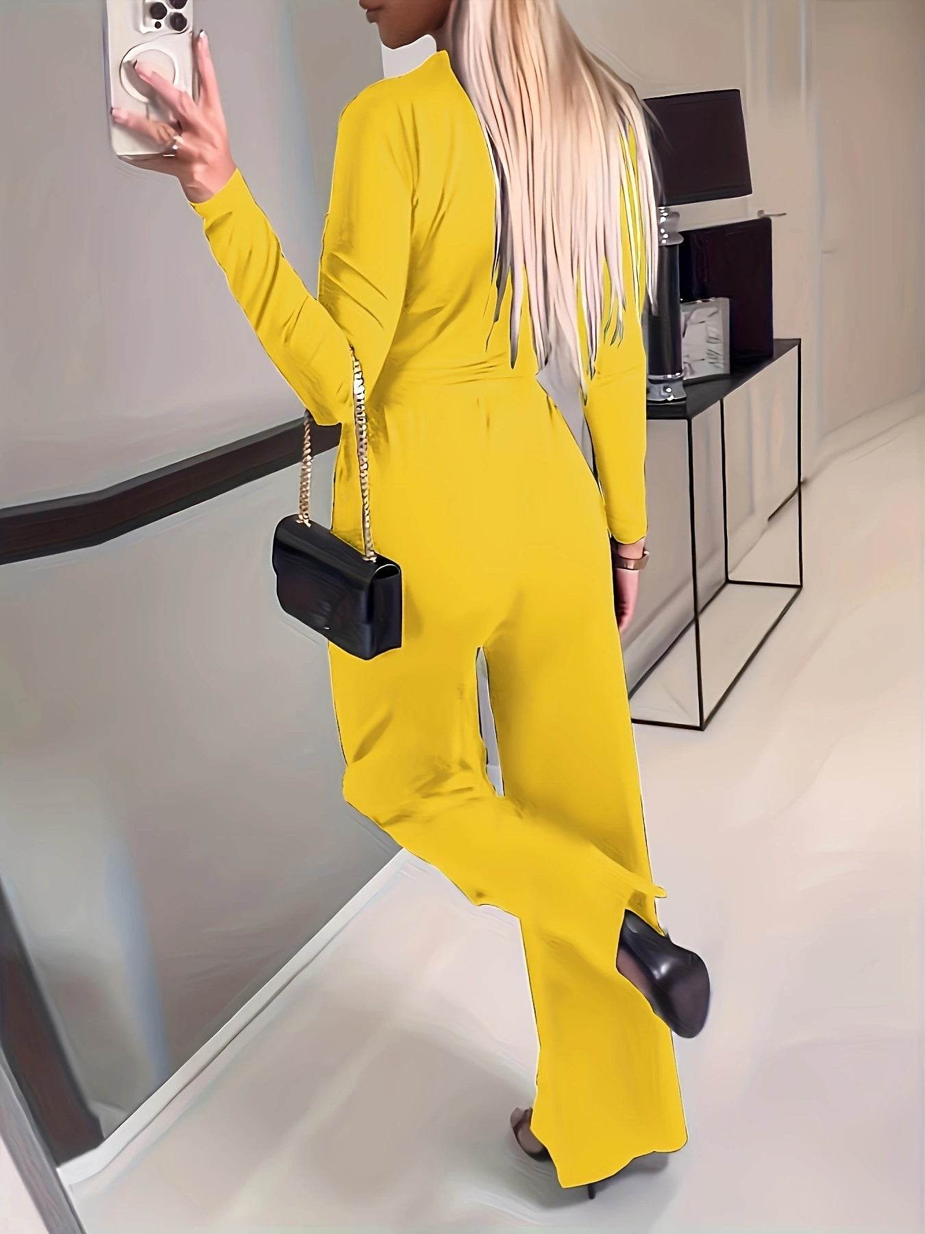 Yellow Women's Casual Jumpsuit - Lightweight, Long Sleeve & Stylish Fit - Buy Center