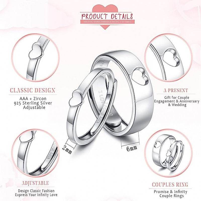 Women's Adjustable Silver Heart Shape Ring - Trendy & Elegant Design - Buy Center