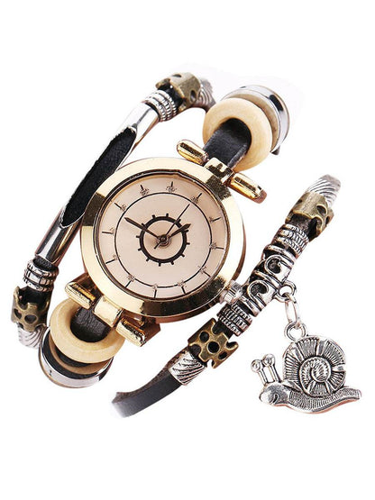 Women's Vintage Coiling Leather Bracelet Watch - Mori Style Elegant Design - Buy Center