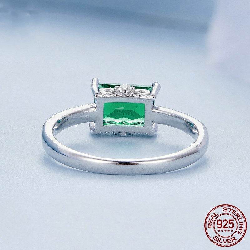 Buycenter S925 Sterling Silver Green Ring - White Gold Plated for Women - Buy Center