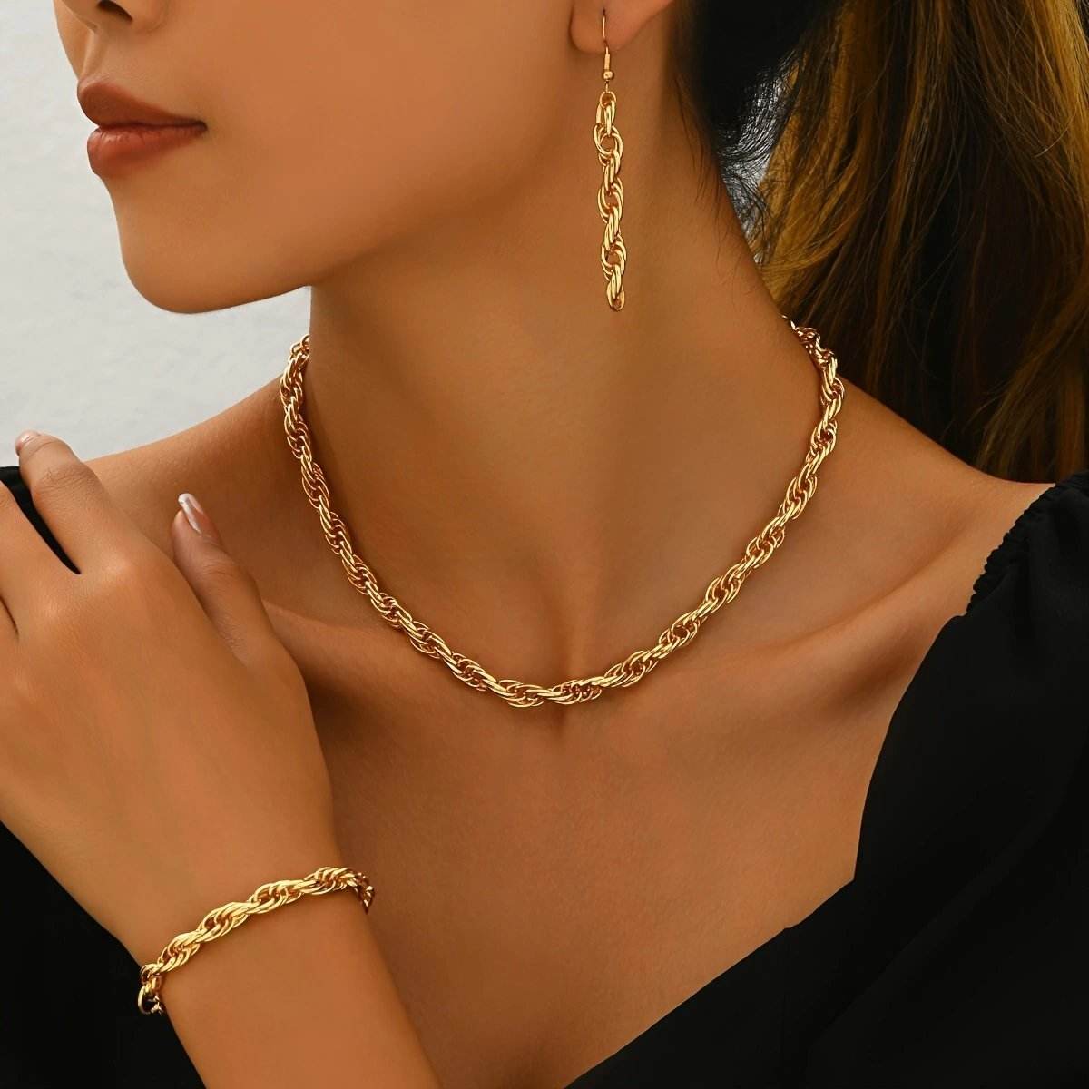 Buy Center 14K Gold Plated Jewelry Set - Necklace, Bracelet & Earrings - Buy Center