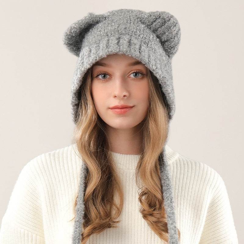 Cute Bear Knitted Hat for Women - Warm Earmuffs for Winter Style - Buy Center