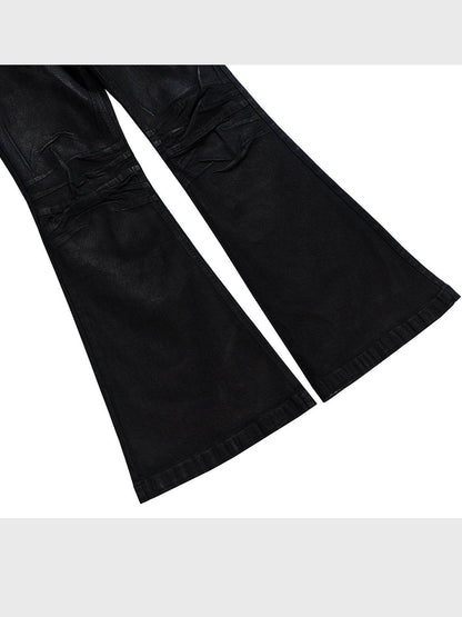 Vinyl Coated Wide Leg Trousers - Stylish Black Denim for Modern Men - Buy Center