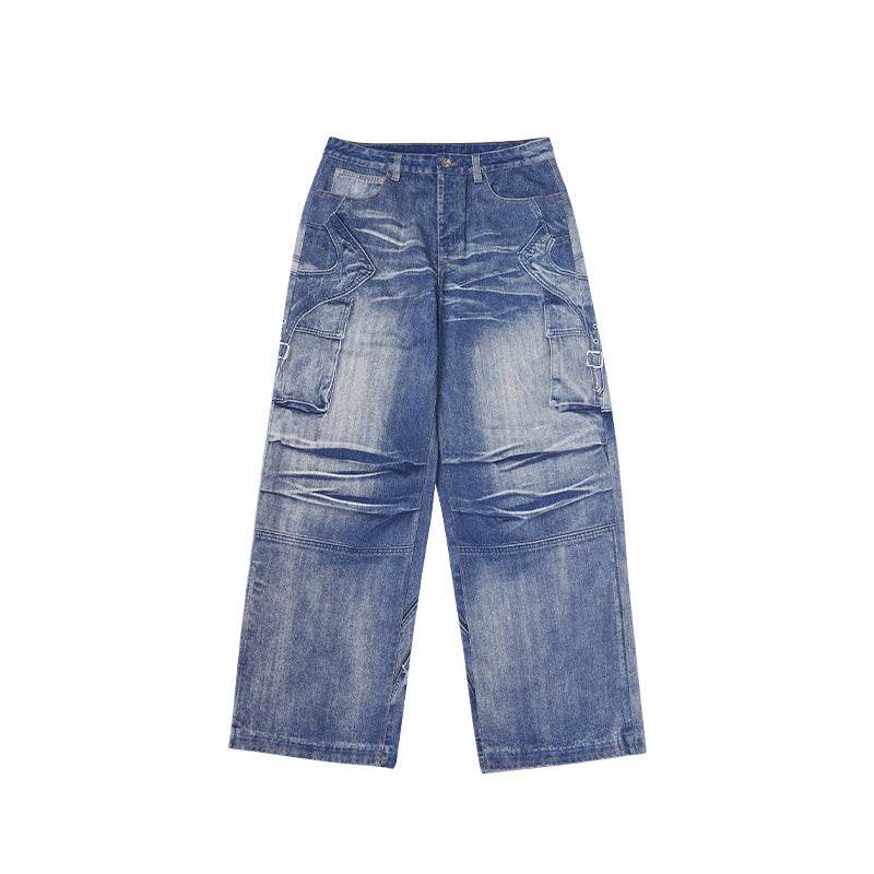 Affixed Cloth Embroidered Jeans - Street Style, Digital Printed, Mid Waist - Buy Center