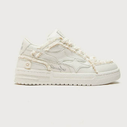 Korean Style Casual White Shoes - Breathable Leather, Round Toe Design - Buy Center