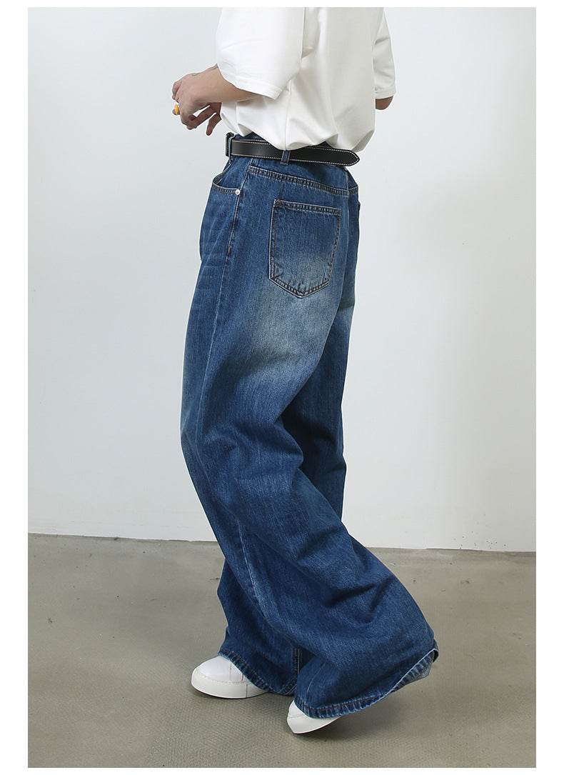 Personality Denim Men's Straight Loose Wide-Leg Pants - Casual Korean Style - Buy Center