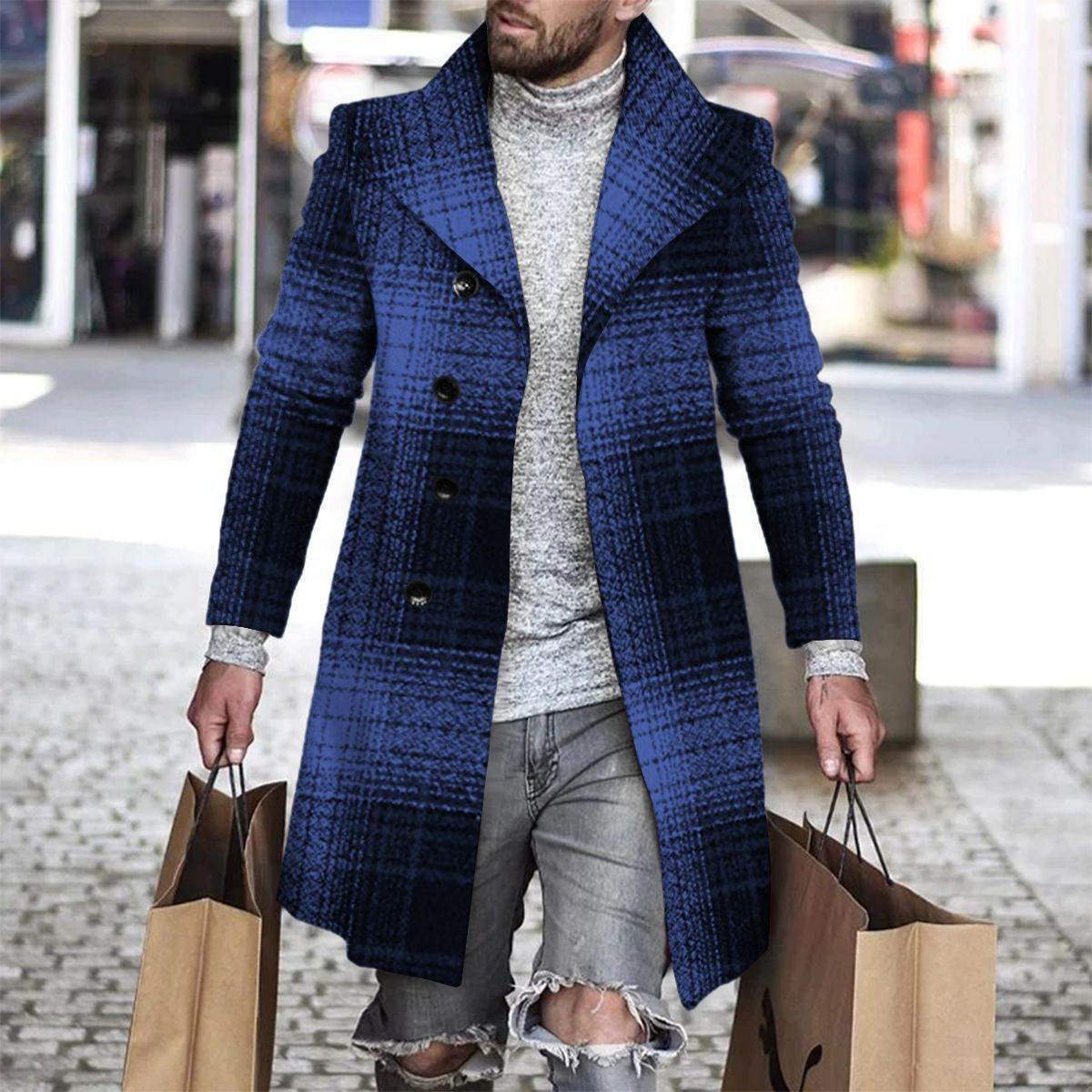 Stylish 3D Digital Printing Men's Woolen Trench Coat - Premium Fashion 2025 - Buy Center