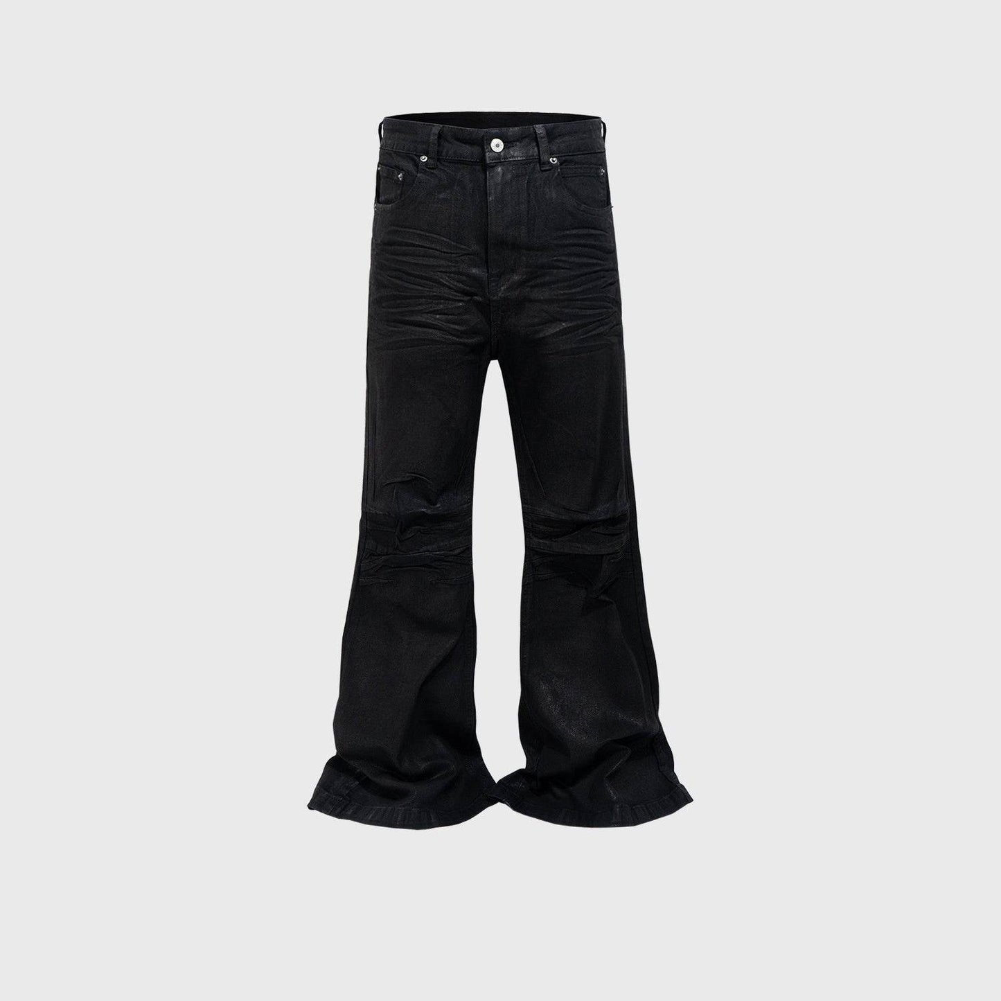 Vinyl Coated Wide Leg Trousers - Stylish Black Denim for Modern Men - Buy Center