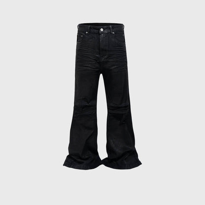 Vinyl Coated Wide Leg Trousers - Stylish Black Denim for Modern Men - Buy Center