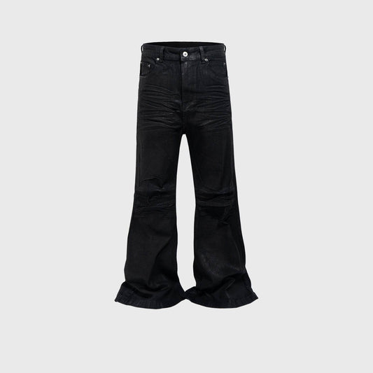 Vinyl Coated Wide Leg Trousers - Stylish Black Denim for Modern Men - Buy Center