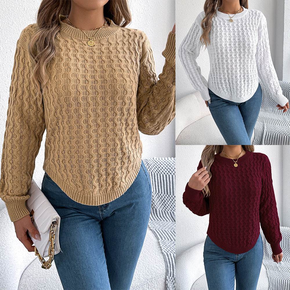 Twist Lantern Sleeve Irregular Pullover Sweater - Khaki & Wine Red - Buy Center