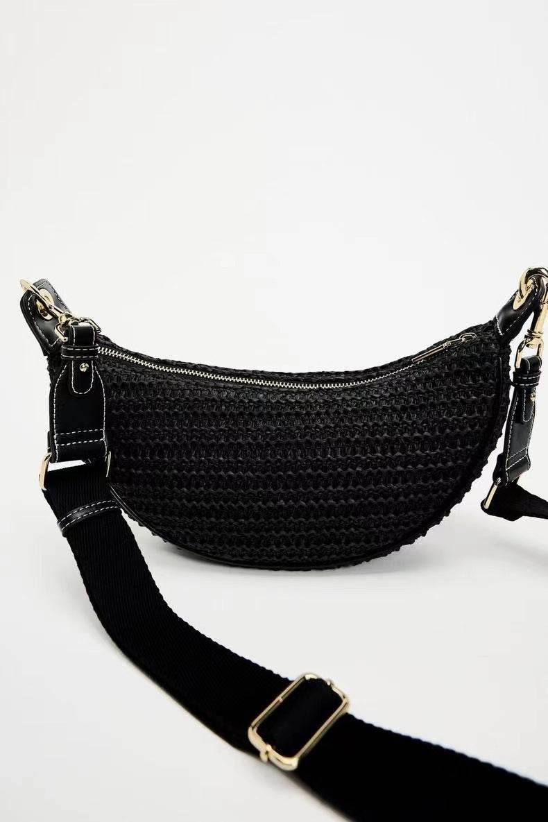 Buycenter Woven Dumpling Shoulder Bag - Casual Crossbody in Black & Brown - Buy Center
