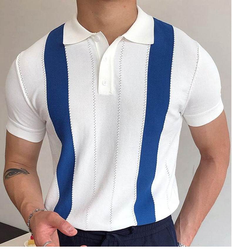 Men's White Striped Slim-fit Sweater - Stylish Tencel Short Sleeves 2025 - Buy Center