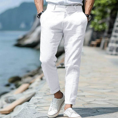 Men's Linen Summer Trousers - Mid Waist, Slant Pockets, Straight-Leg - Buy Center
