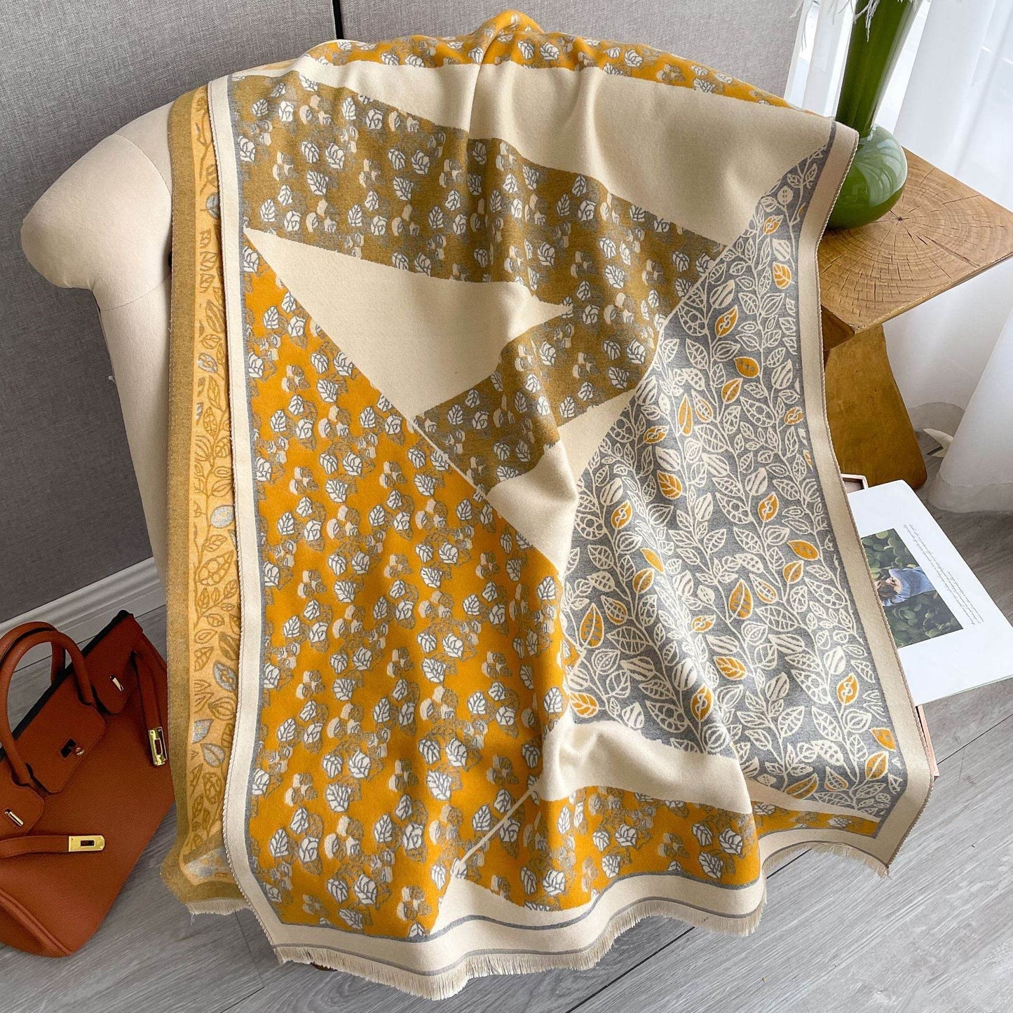 Korean Style Floral Print Shawl - Cashmere-like Winter Scarf for Warmth - Buy Center