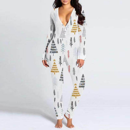 Buycenter Women's Printed Button Tight Jumpsuit - Comfortable V-Neck Style - Buy Center