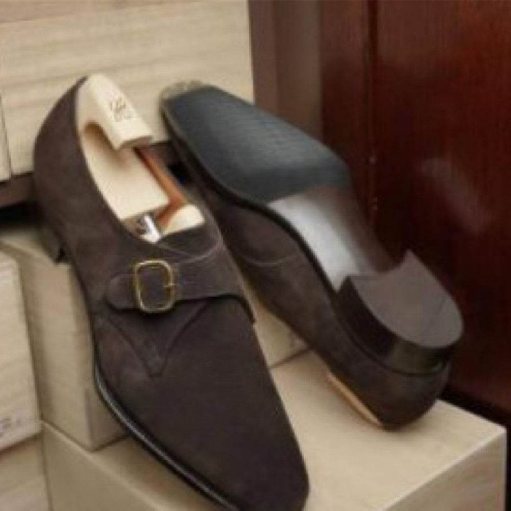 Men's Belt Buckle Shoes - Premium Brown & Dark Suede Formal Footwear - Buy Center