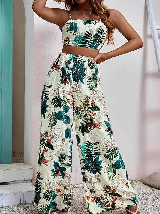 Tropical Print Camisole Set - Elegant Wide-Leg Pants for Summer - Buy Center