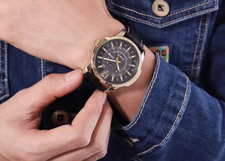 Fashion Calendar Week Quartz Men's Watch - Elegant 41mm Dial, Leather Strap - Buy Center