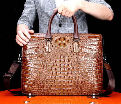 Men's Genuine Leather Briefcase - Crocodile Pattern Stylish Handbag - Buy Center