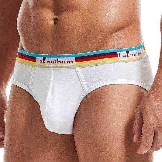 Rainbow Rubber Band Cotton Briefs - Stylish Mid Waist, Solid Colors - Buy Center