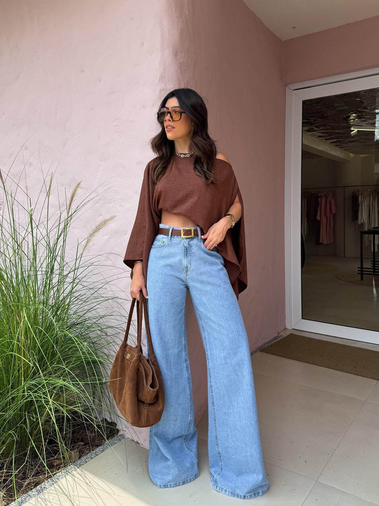 Elegant Off Shoulder Brown Crop Top - Stylish Daily & Vacation Wear - Buy Center