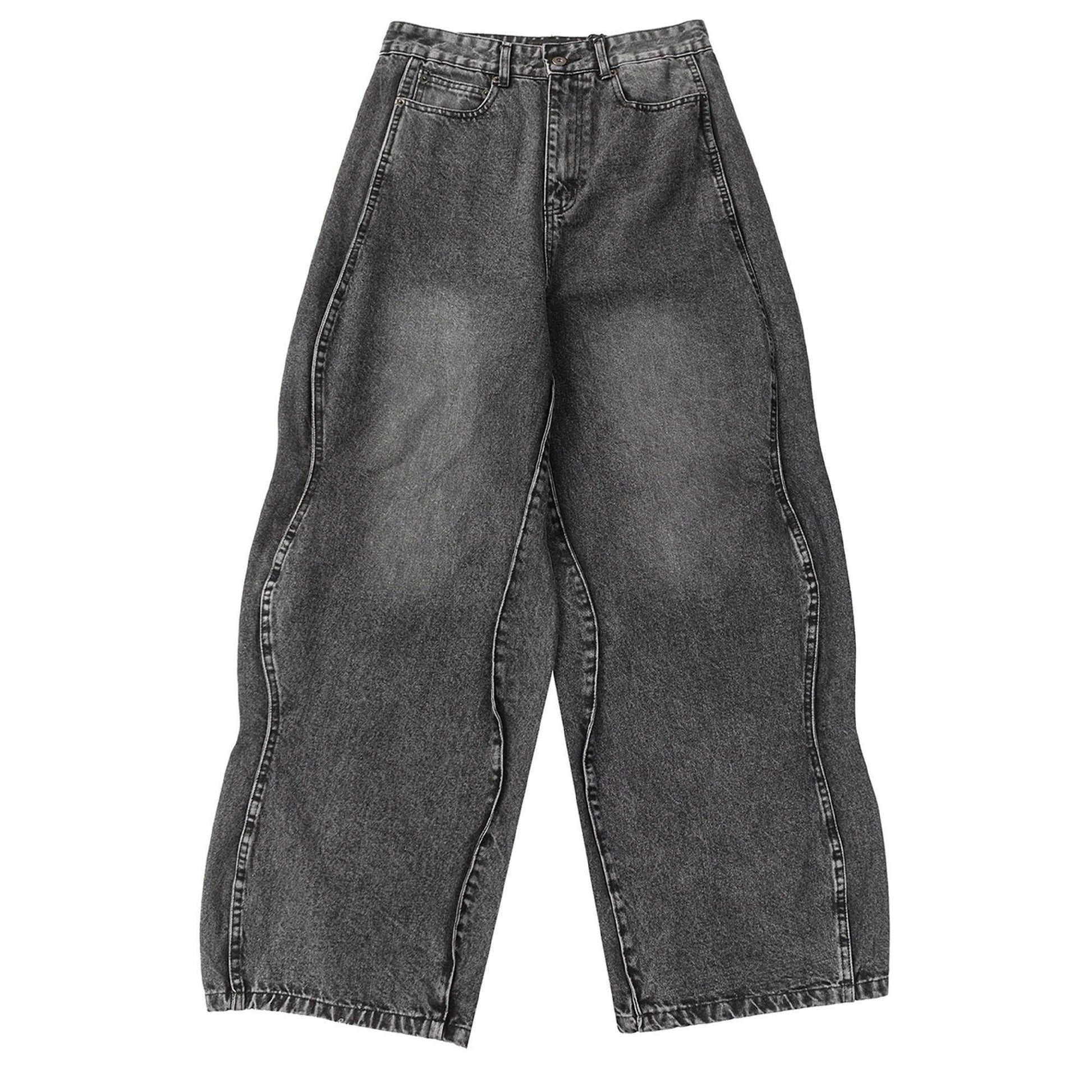 Buycenter Men's Loose Mop Wide Leg Pants - Stylish Black & Gray Denim - Buy Center