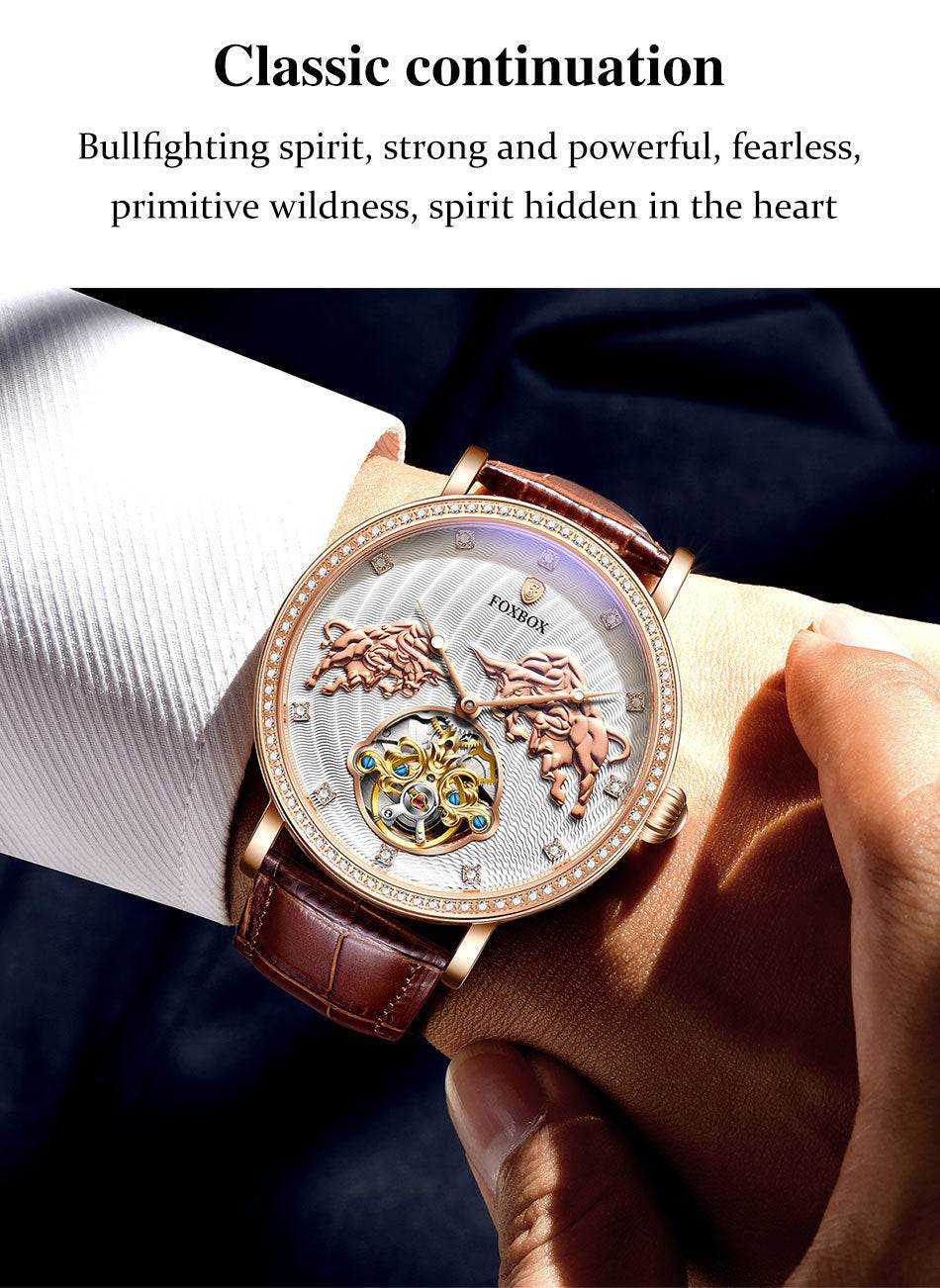 Men's Diamond Mechanical Watch - Waterproof 43mm Dial, Stylish Leather Strap - Buy Center