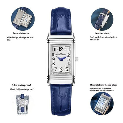 Flip Women's Square Leather Strap Watch - Stylish Silver Case & Comfort - Buy Center