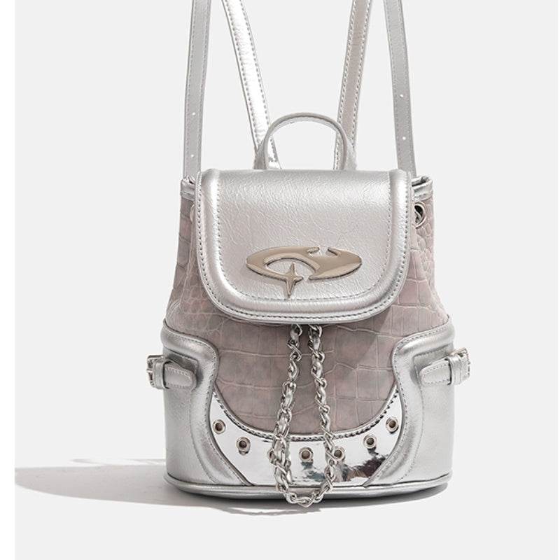 Stylish Silver Crocodile Pattern Backpack - Water-Repellent Fashion Accessory - Buy Center