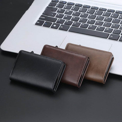 Crazy Horse Leather Card Clamp Wallet - Stylish & Anti-Degaussing for Men - Buy Center
