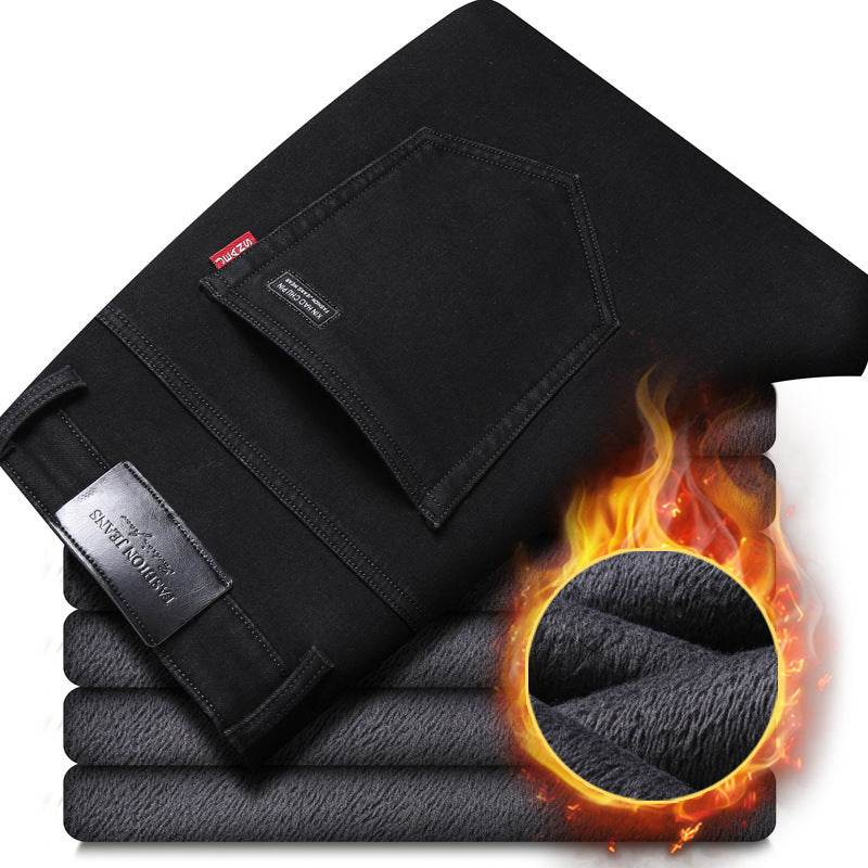Buycenter Men's Winter Black Jeans - Fleece-Lined & Thickened Comfort - Buy Center
