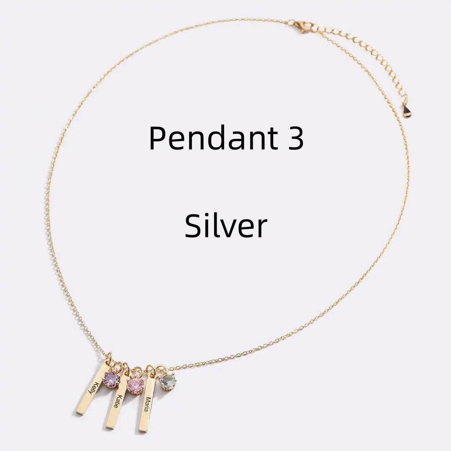 Personalized Mini Bar Birthday Stone Necklace - Custom Stainless Steel Pendant - Buy Center