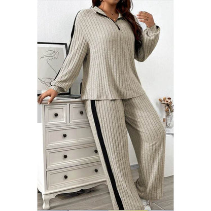 Women's Casual Two-Piece Set - Cozy Sweater & Wide Leg Pants Outfit - Buy Center