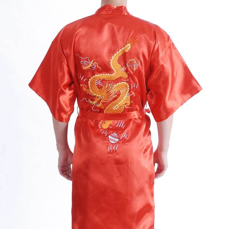 Stylish Men's Embroidered Nightgown - Comfortable Polyester Robe 2025 - Buy Center