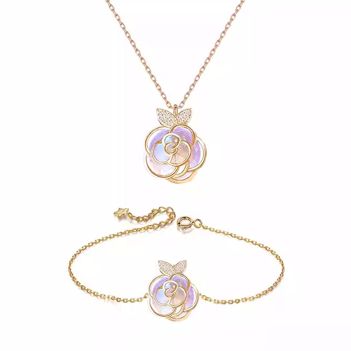 Camellia Flower Necklace & Bracelet Set - Elegant Bridal Jewelry 2025 - Buy Center