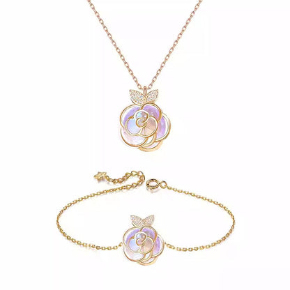 Camellia Flower Necklace & Bracelet Set - Elegant Bridal Jewelry 2025 - Buy Center