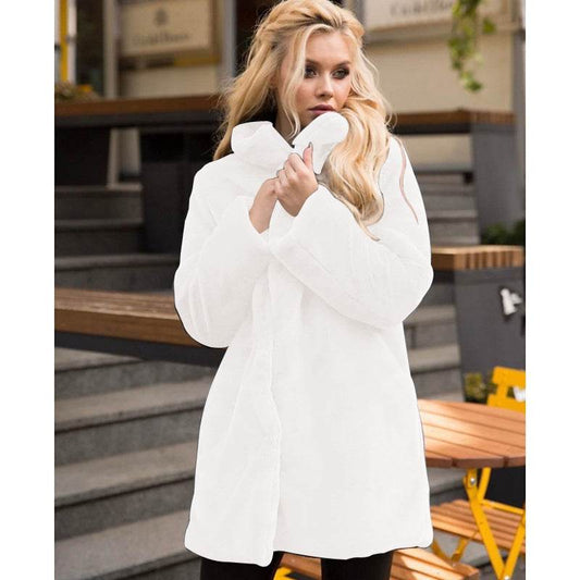 Buycenter Stand-Up Collar Winter Faux Fur Coat - Mid-Length, Loose Fit - Buy Center