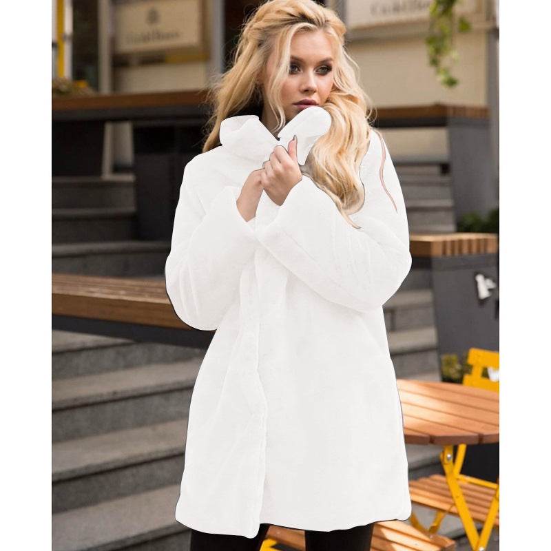 Buycenter Stand-Up Collar Winter Faux Fur Coat - Mid-Length, Loose Fit - Buy Center